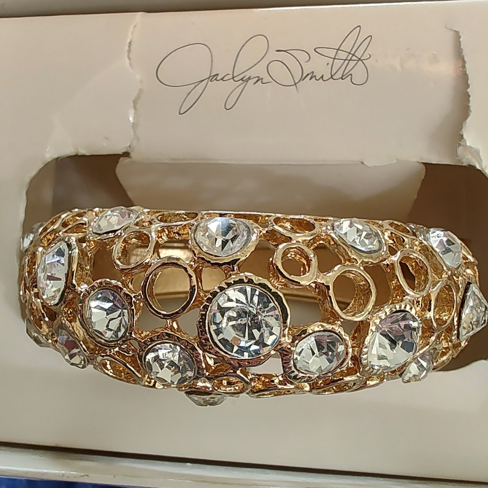 Jaclyn Smith Clamp Bracelet Gold Tone Clear Rhinestones Original Box